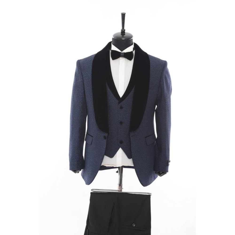 Derman Navy Velvet Collar Silvery Tuxedo